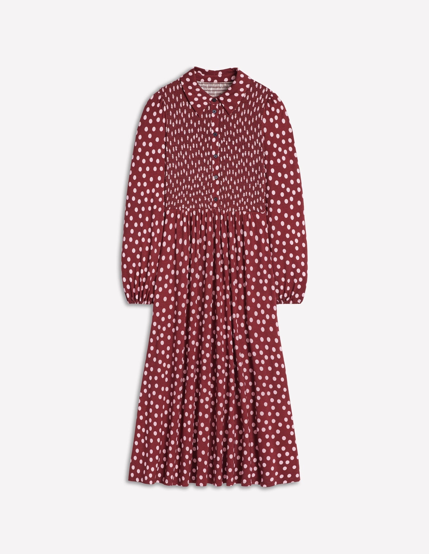 Boden Smocked Jersey Shirt Dress - Chestnut, Painted Dot