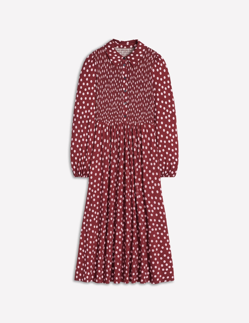 Boden Smocked Jersey Shirt Dress - Chestnut, Painted Dot