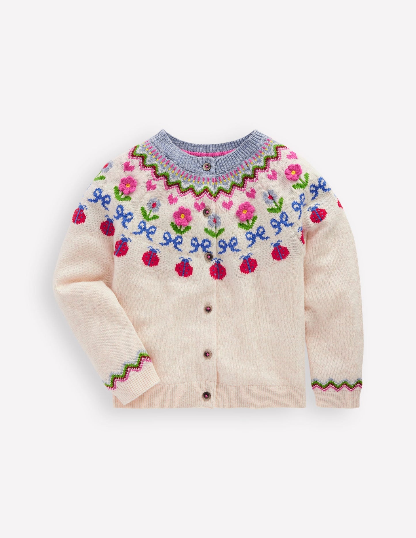 Boden Edie Fair Isle Cardigan - Ecru Marl Flowers