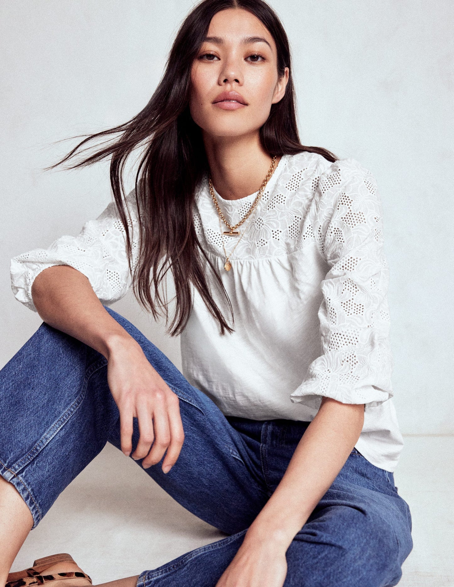 Boden May Broderie Top - White