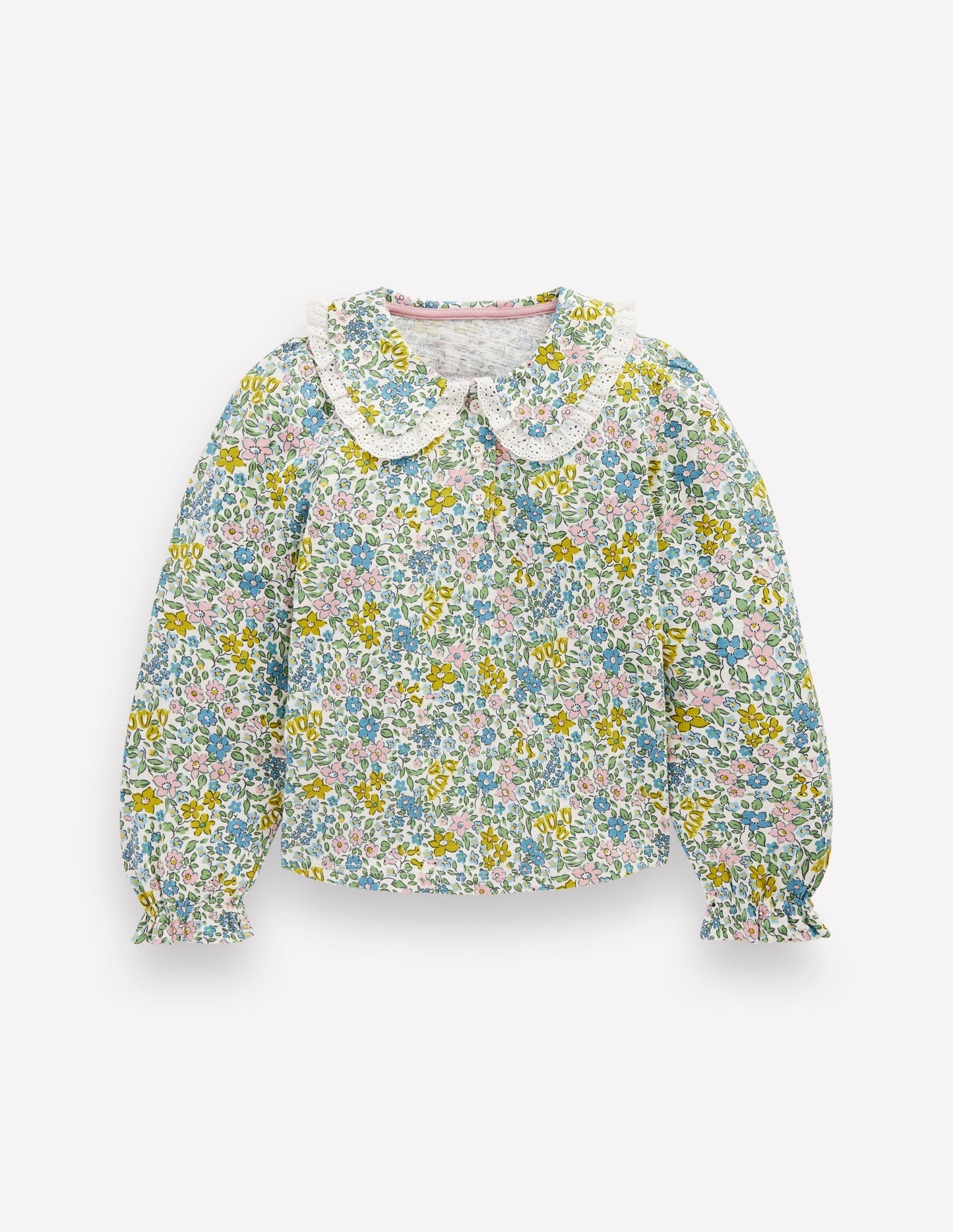 Boden Collared Slub Top - Pear Green Flowerbed