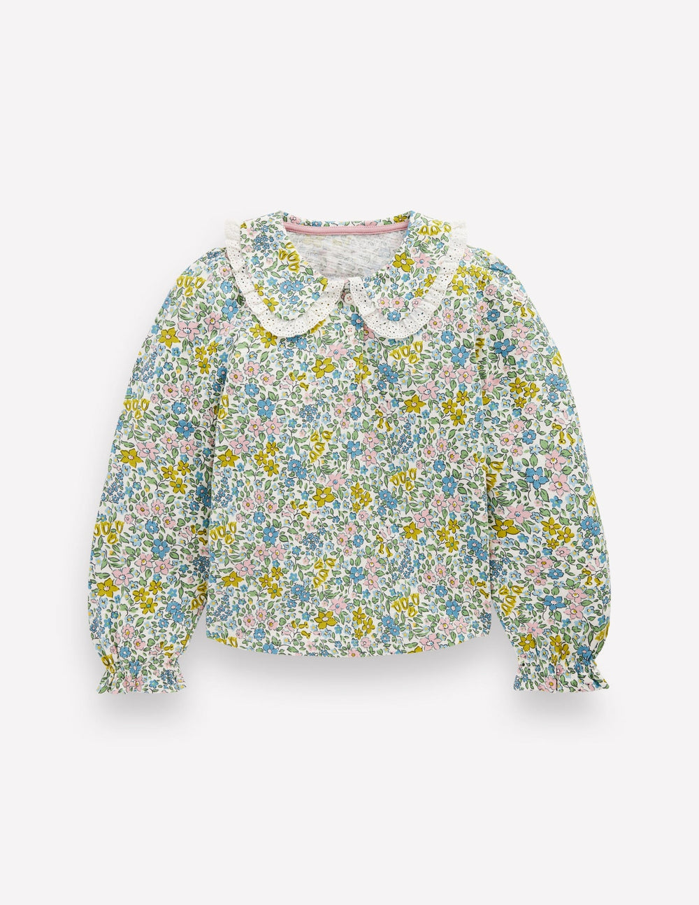 Boden Collared Slub Top - Pear Green Flowerbed
