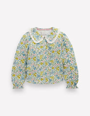 Boden Collared Slub Top - Pear Green Flowerbed