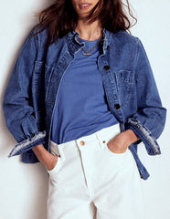 Boden Short Sleeve Smocked Cuff Top - Denim Blue