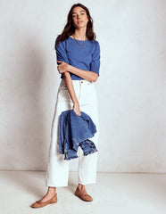 Boden Short Sleeve Smocked Cuff Top - Denim Blue