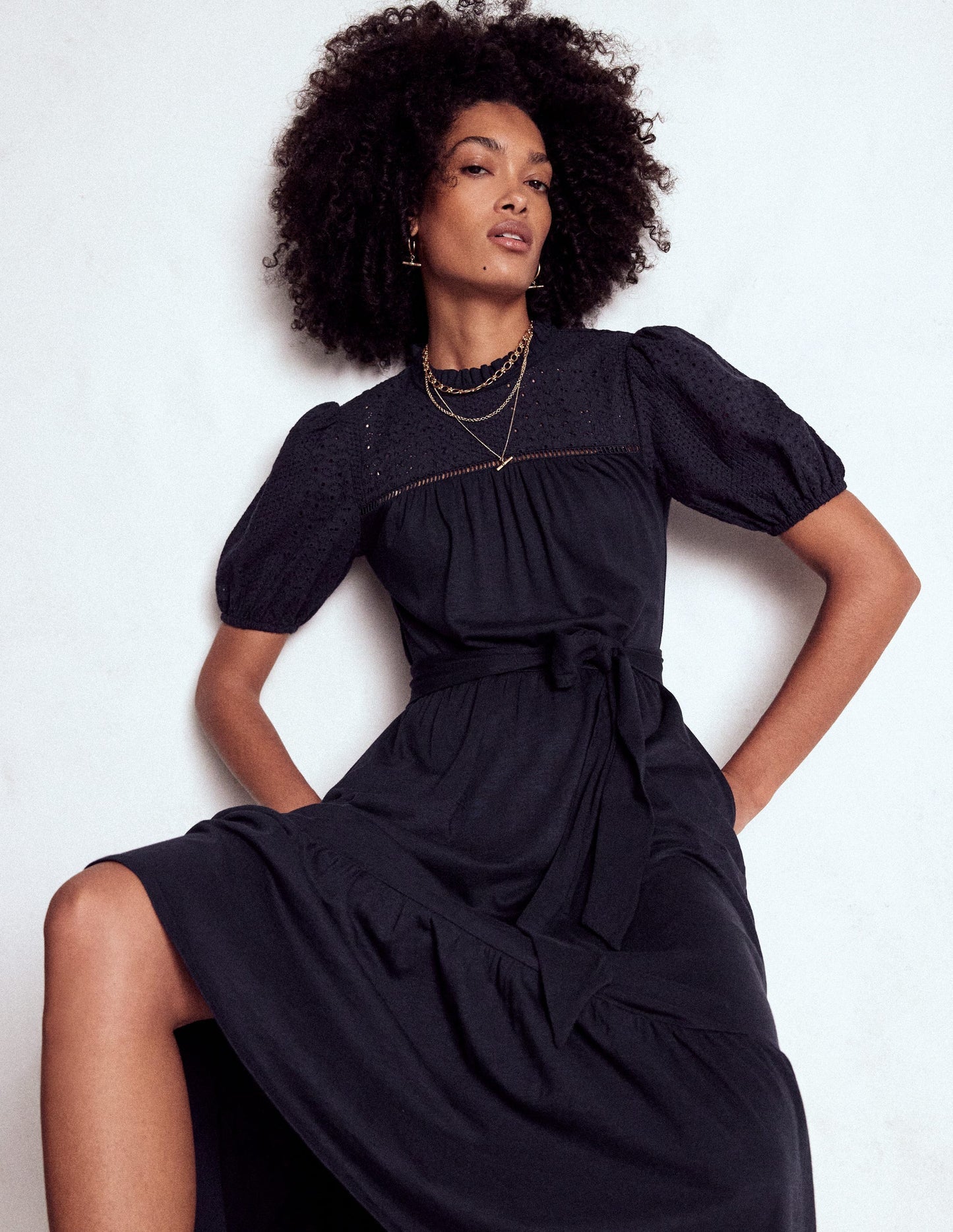 Boden Lorelei Broderie Jersey Dress - Navy
