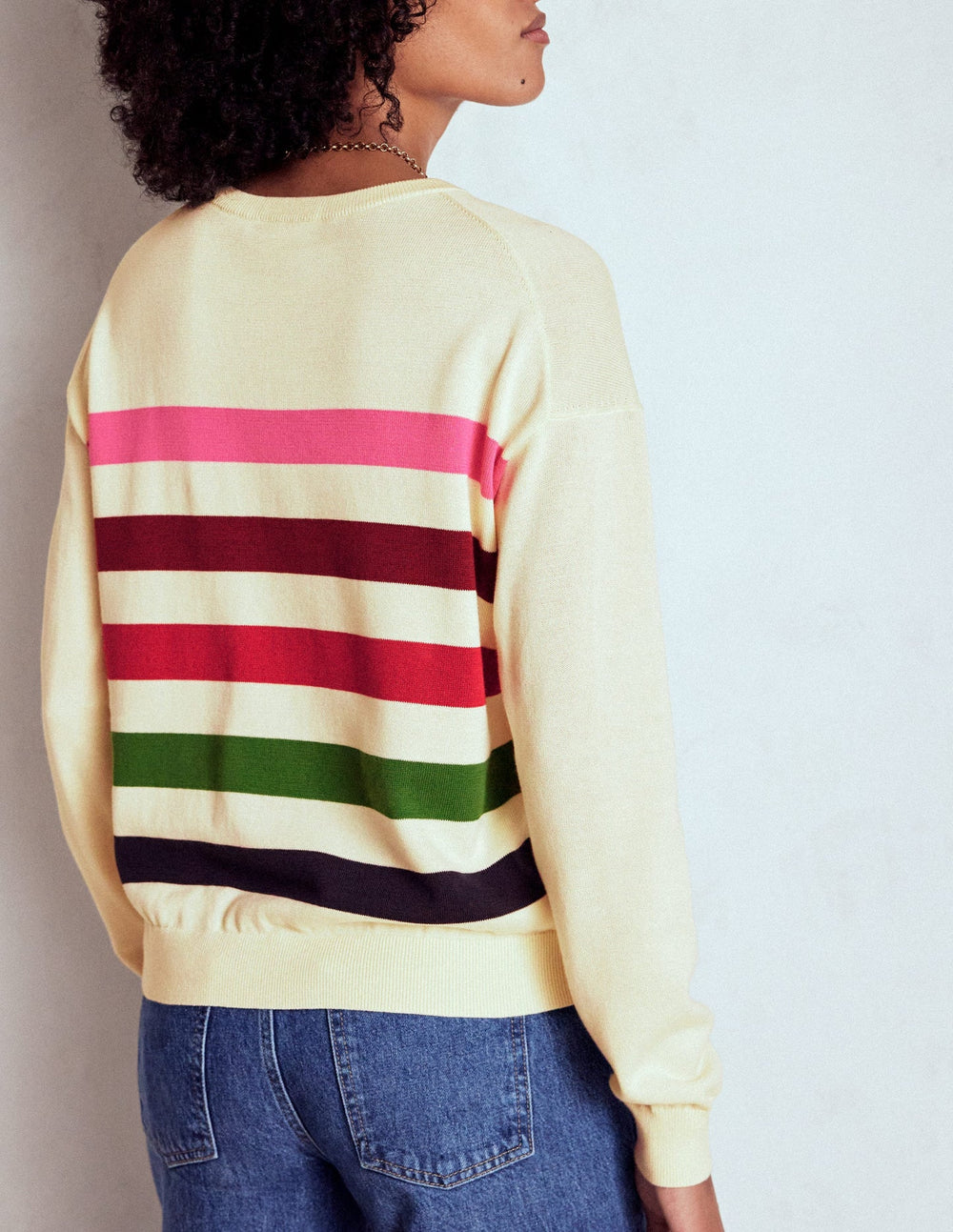 Boden Lara Relaxed Cotton Jumper - Ivory, Multi Stripe