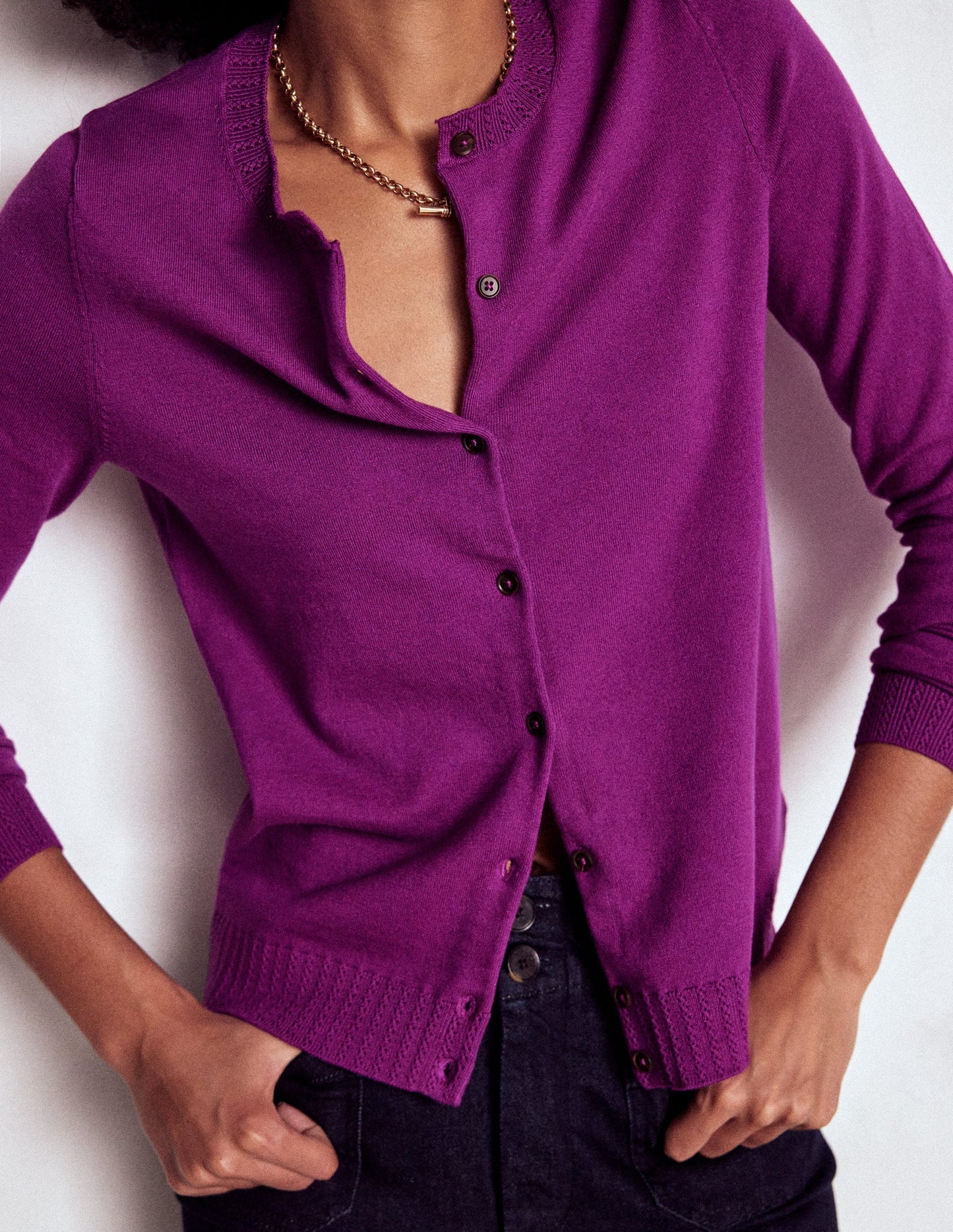 Boden Emilia Cotton Crew Cardigan - Regal Purple