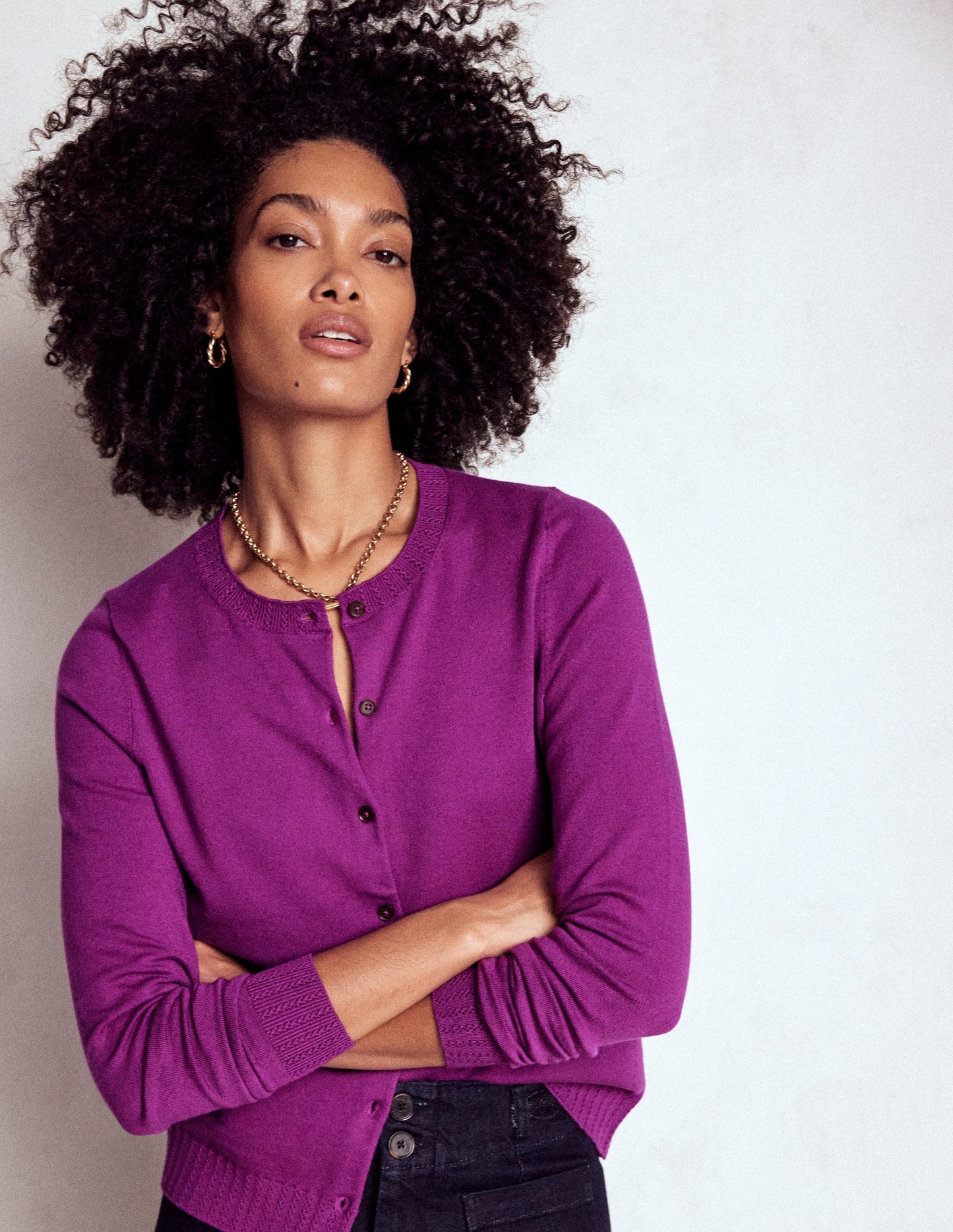 Boden Emilia Cotton Crew Cardigan - Regal Purple