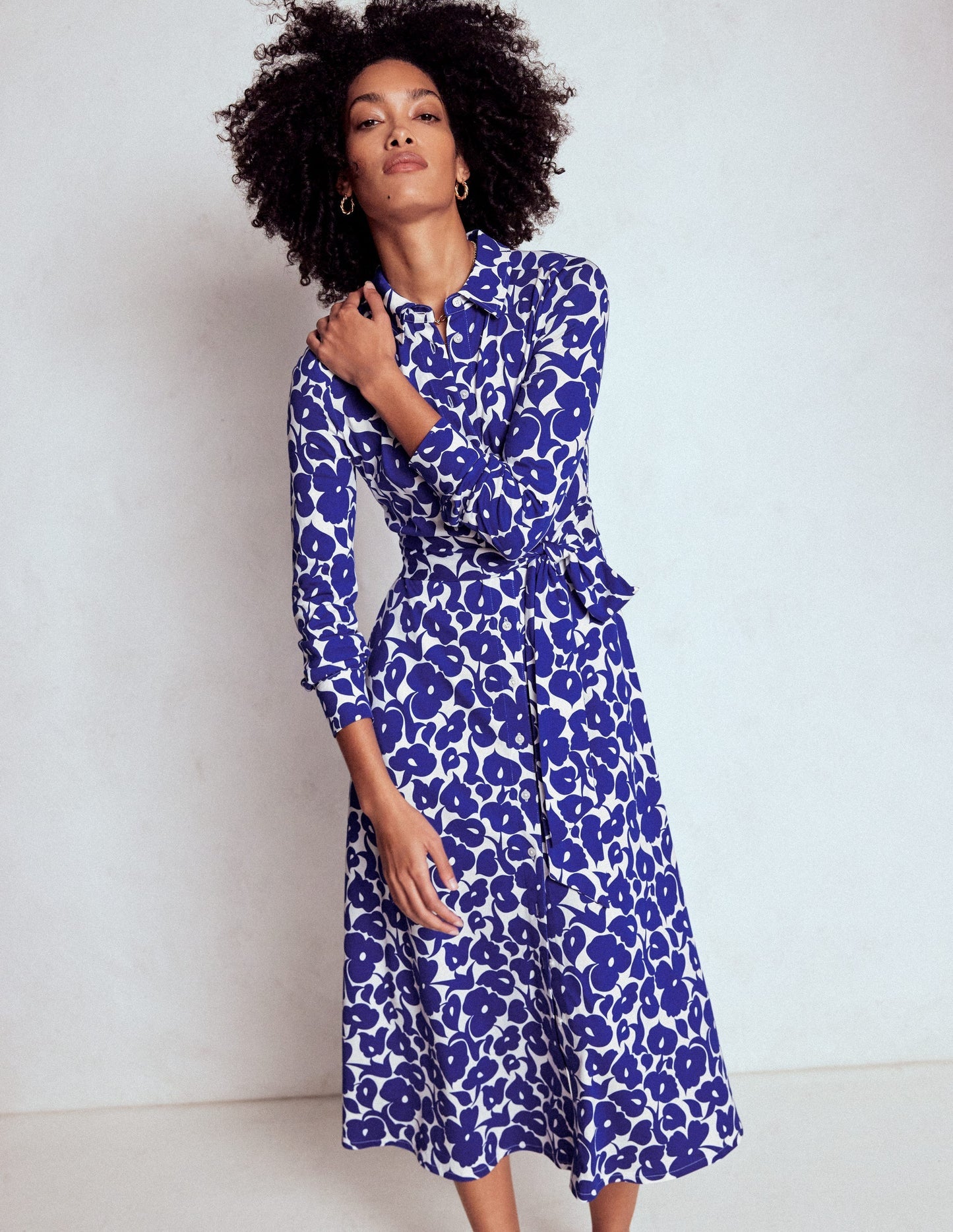 Boden Marcia Jersey Shirt Dress - Bright Blue, Leafy Grove