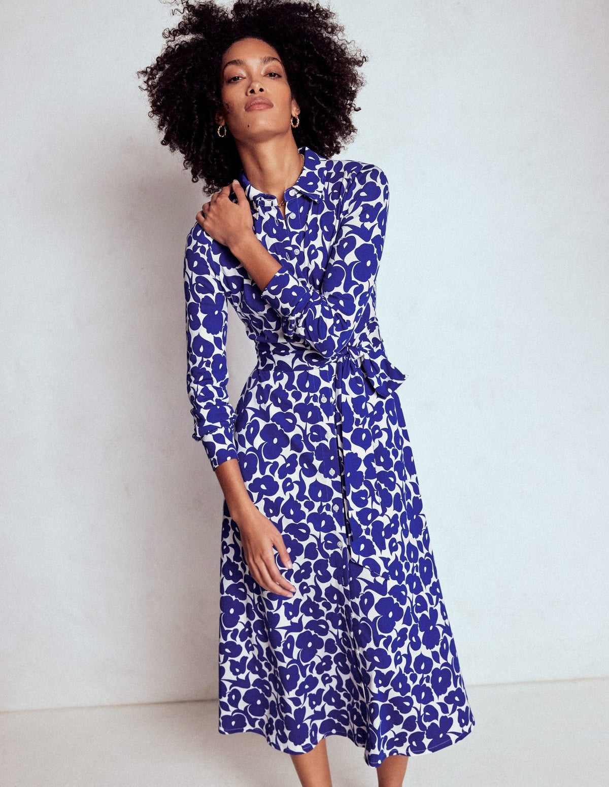 Boden Marcia Jersey Shirt Dress - Bright Blue, Leafy Grove