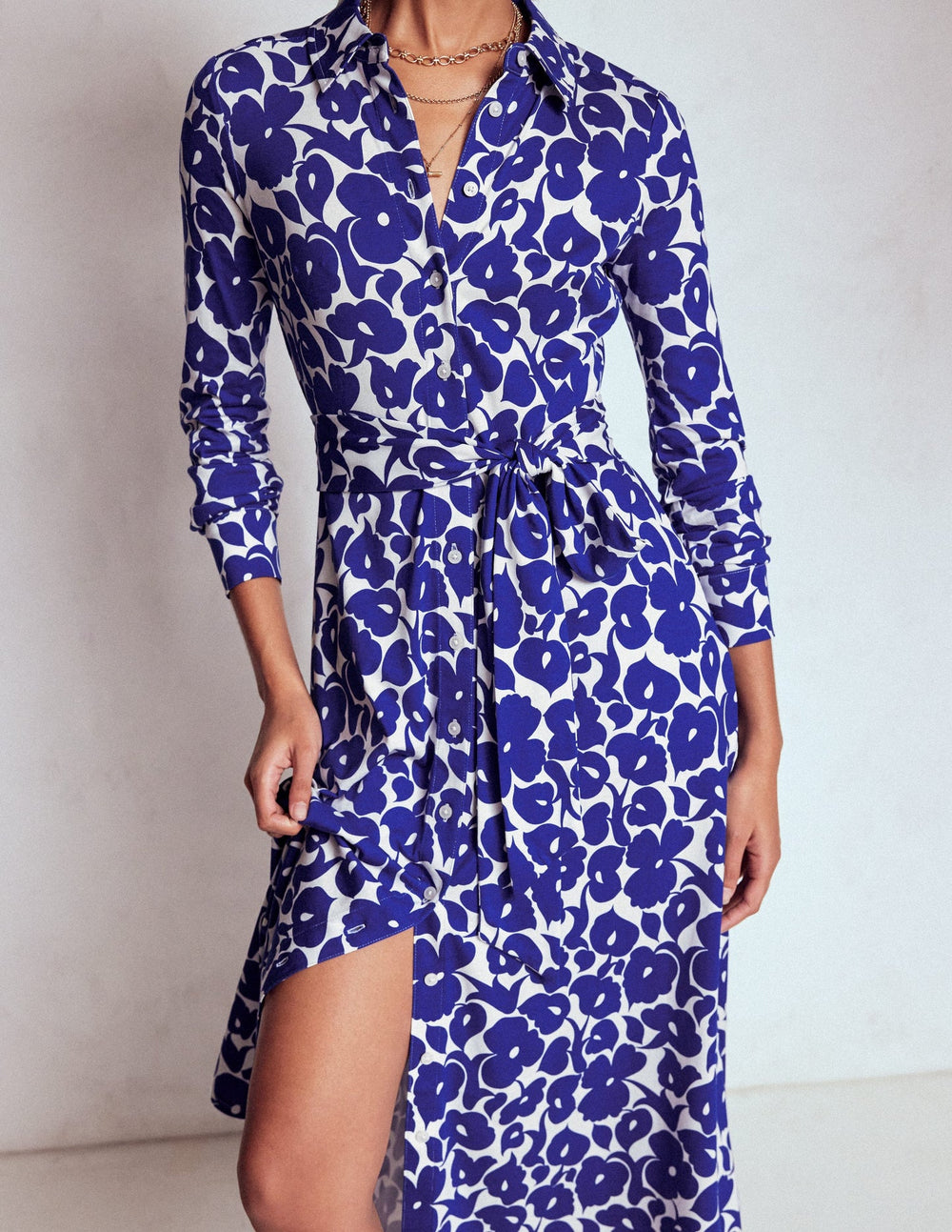 Boden Marcia Jersey Shirt Dress - Bright Blue, Leafy Grove