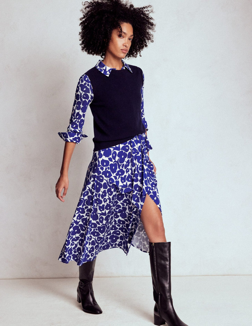 Boden Marcia Jersey Shirt Dress - Bright Blue, Leafy Grove