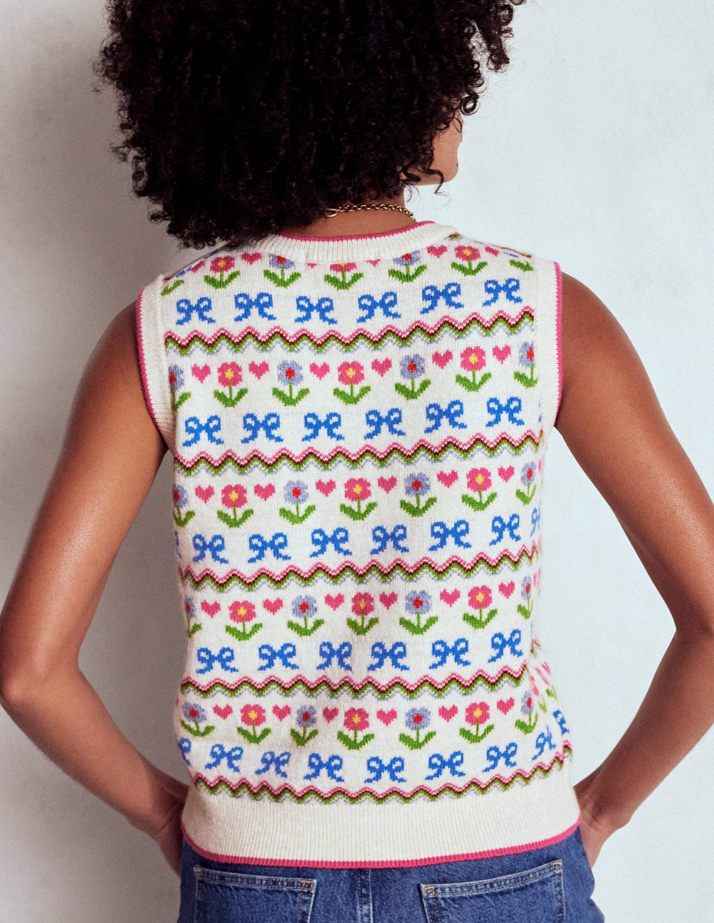 Boden Edie Fair Isle Vest - Oatmeal Melange, Flowers