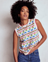 Boden Edie Fair Isle Vest - Oatmeal Melange, Flowers