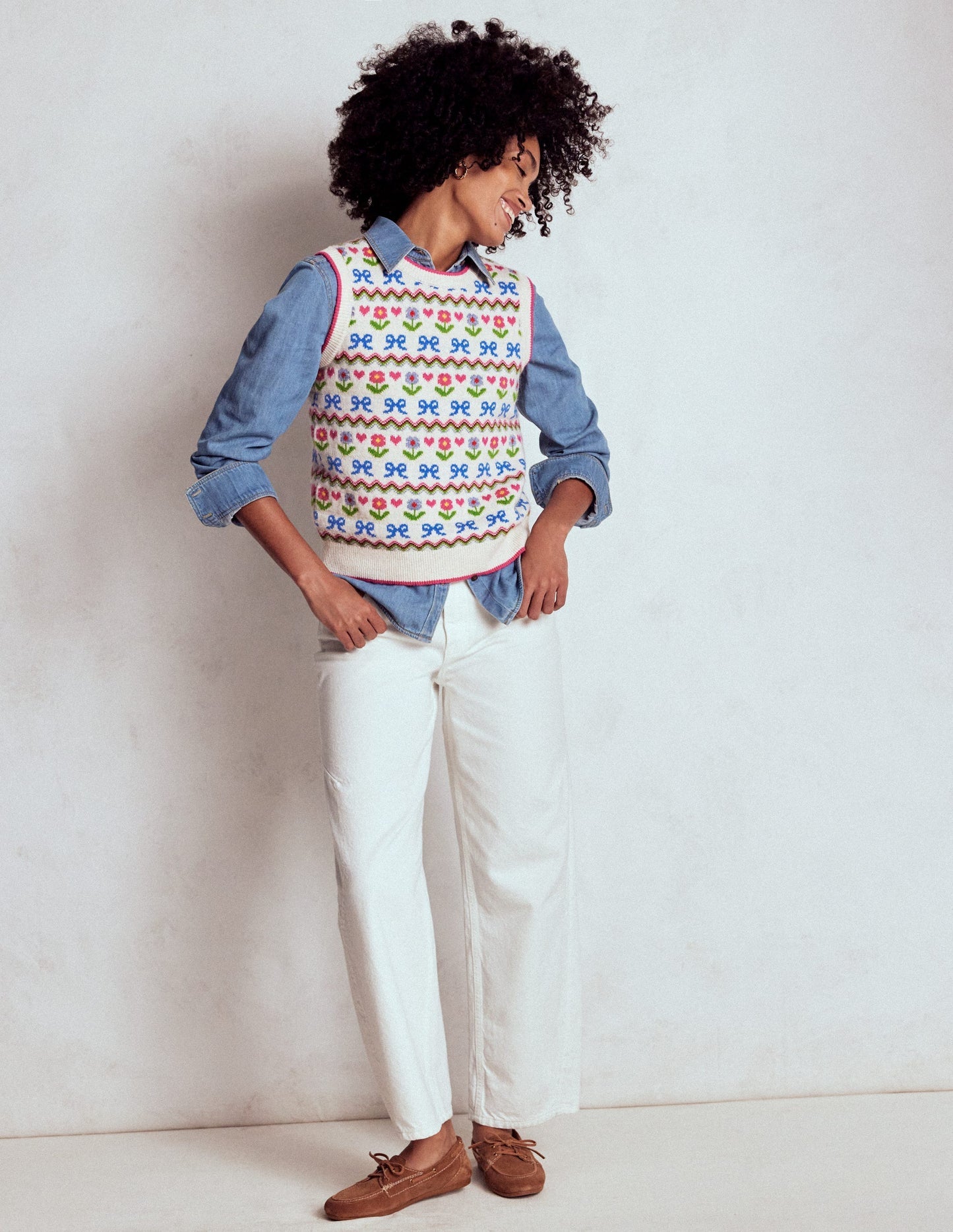 Boden Edie Fair Isle Vest - Oatmeal Melange, Flowers