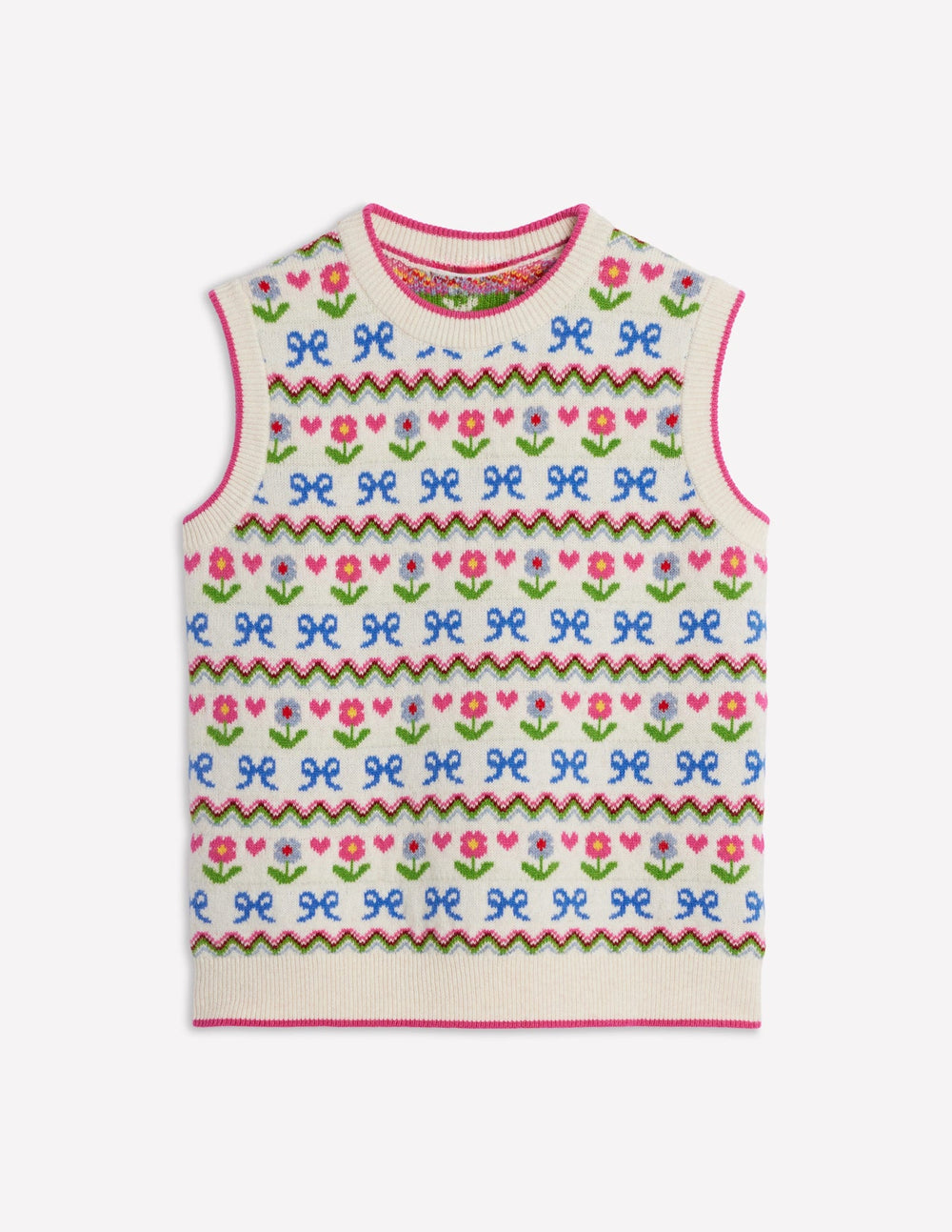 Boden Edie Fair Isle Vest - Oatmeal Melange, Flowers