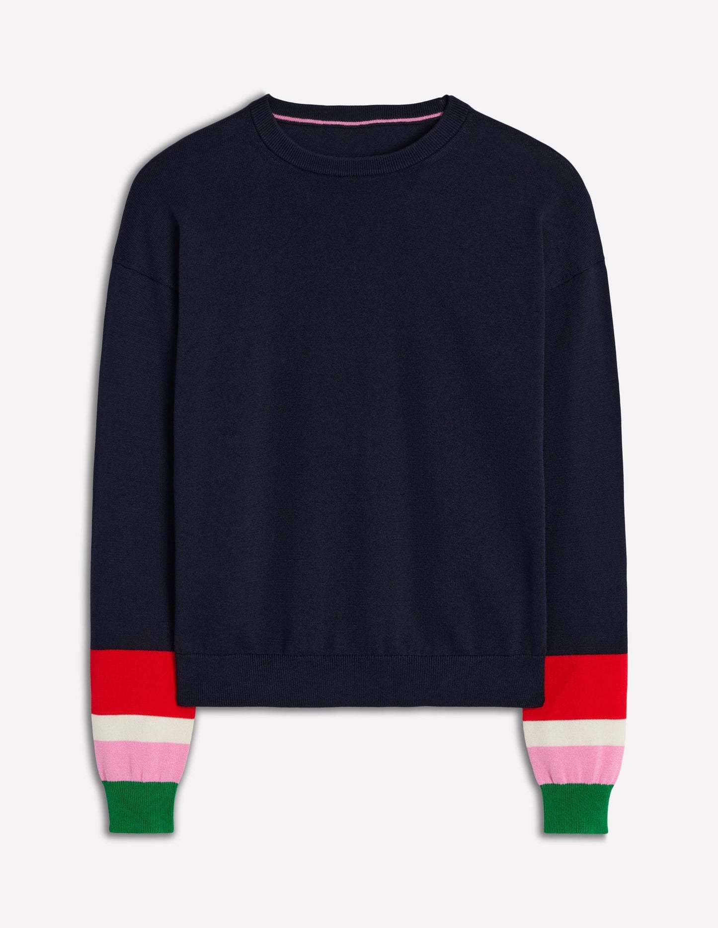 Boden Lara Relaxed Cotton Jumper - Navy Cuff Stripe