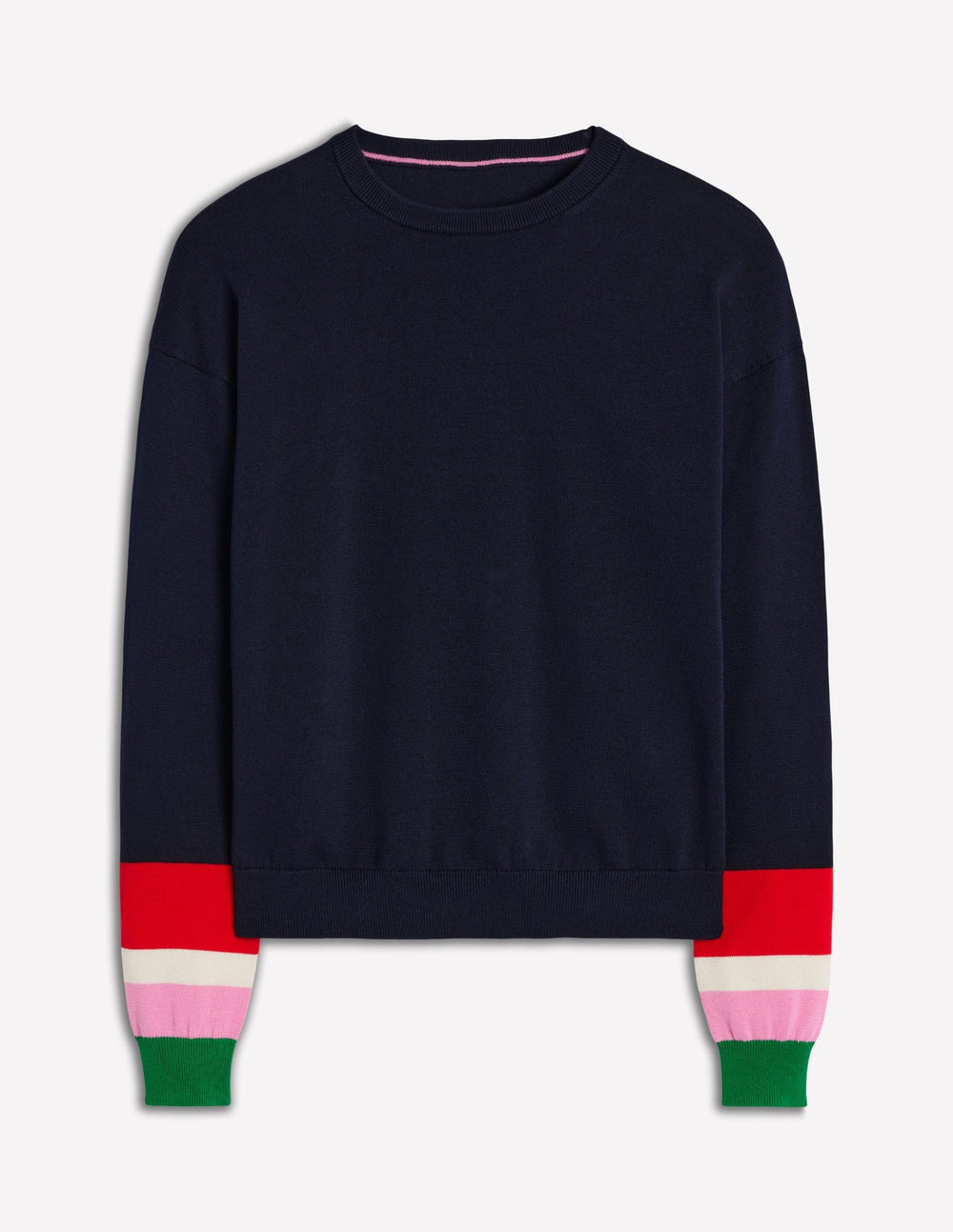Boden Lara Relaxed Cotton Jumper - Navy Cuff Stripe