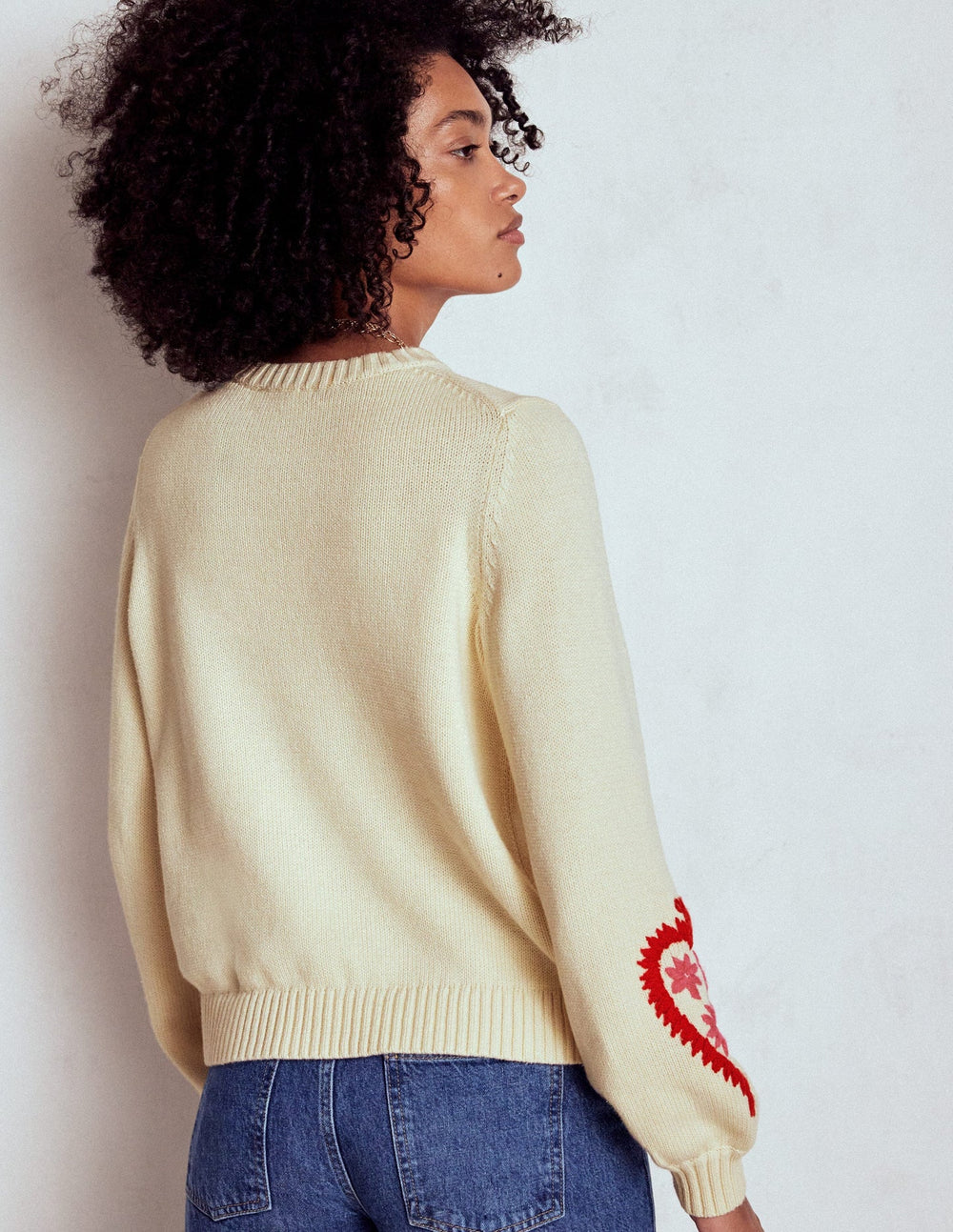 Boden Graphic Embroidered Sweater - Warm Ivory, Hearts