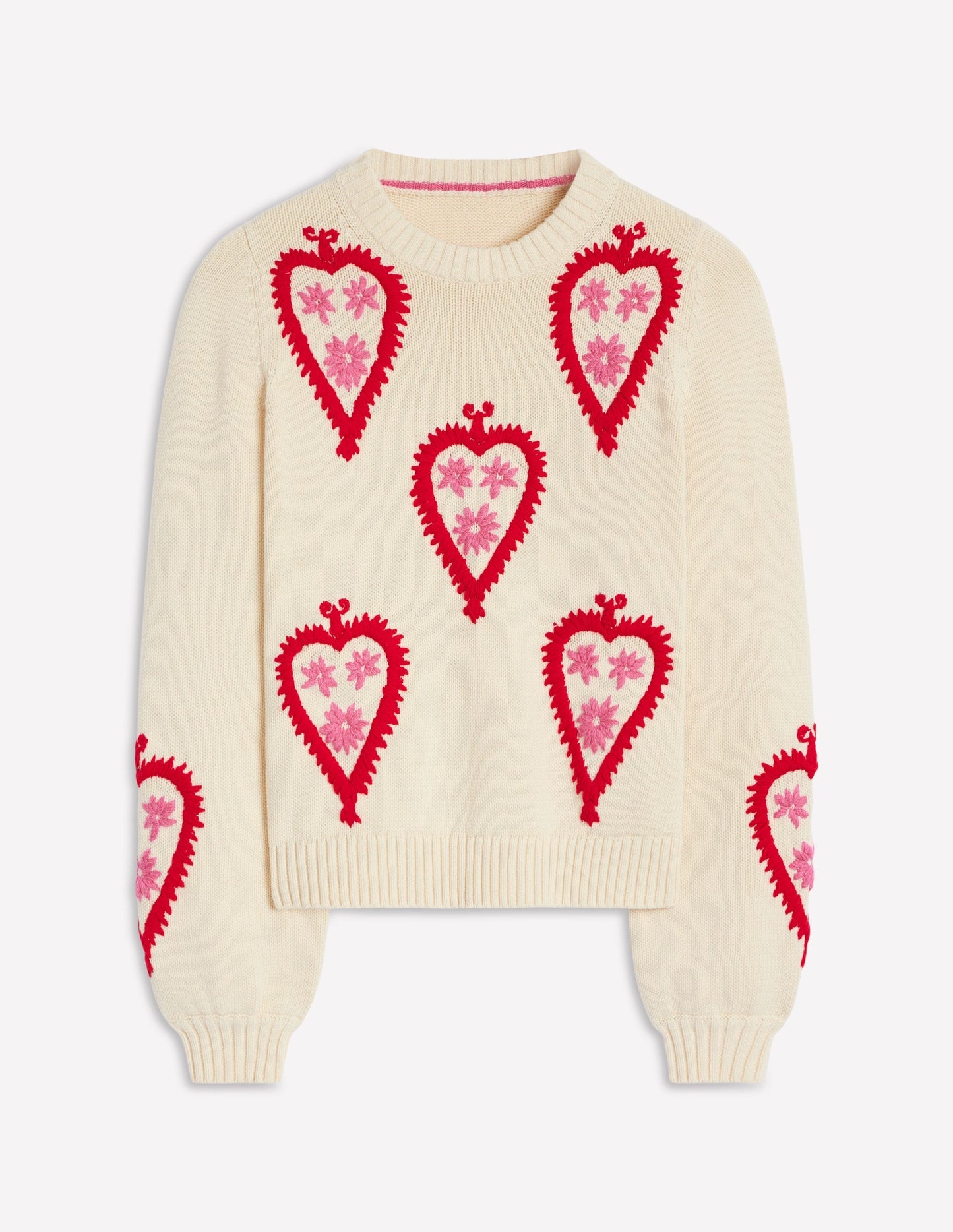 Boden Graphic Embroidered Sweater - Warm Ivory, Hearts