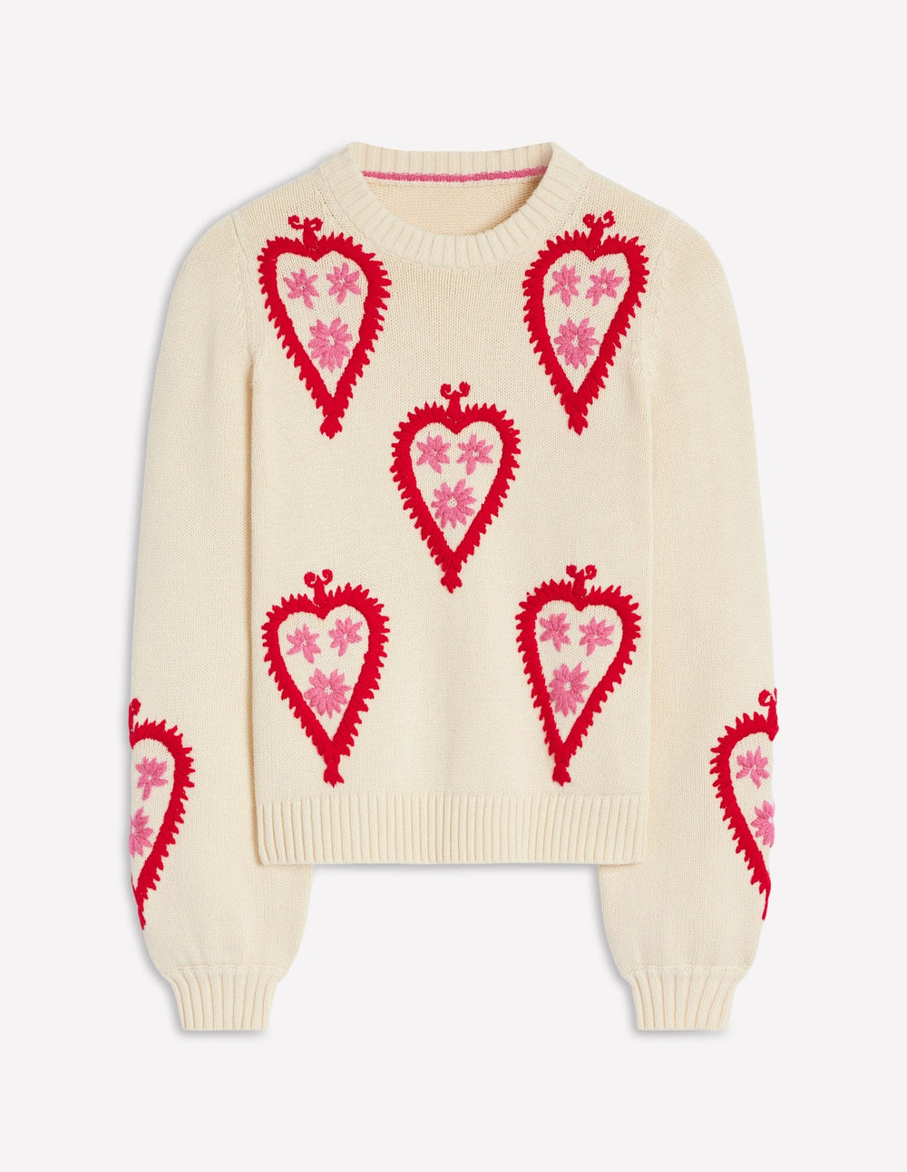 Boden Graphic Embroidered Sweater - Warm Ivory, Hearts