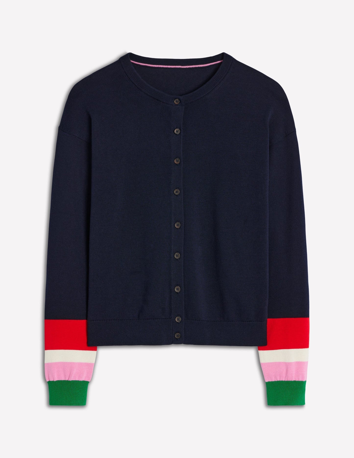 Boden Lara Relaxed Cotton Cardigan - Navy, Cuff Stripe