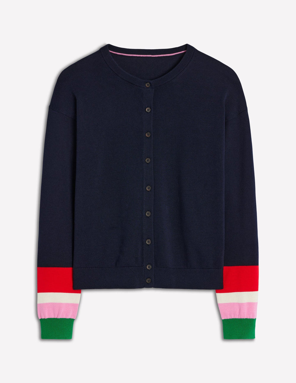 Boden Lara Relaxed Cotton Cardigan - Navy, Cuff Stripe