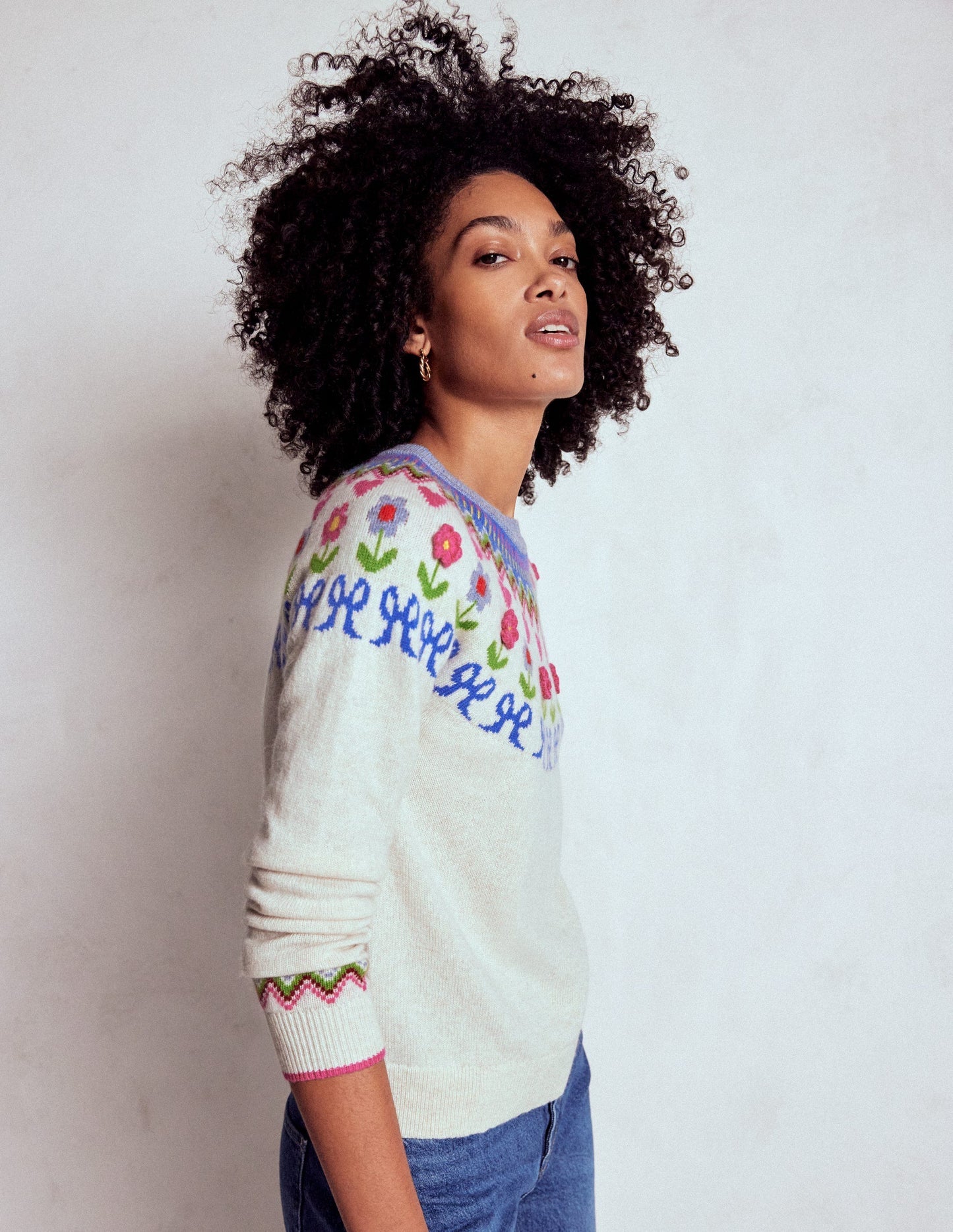 Boden Edie Fair Isle Sweater - Oatmeal Melange, Flowers