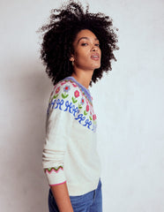 Boden Edie Fair Isle Sweater - Oatmeal Melange, Flowers