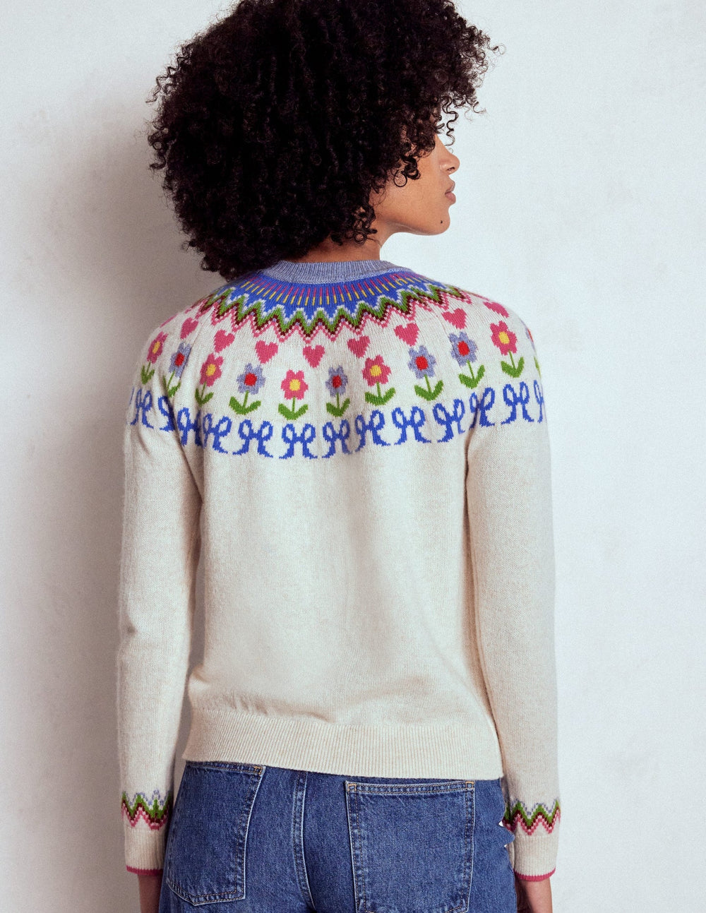 Boden Edie Fair Isle Sweater - Oatmeal Melange, Flowers