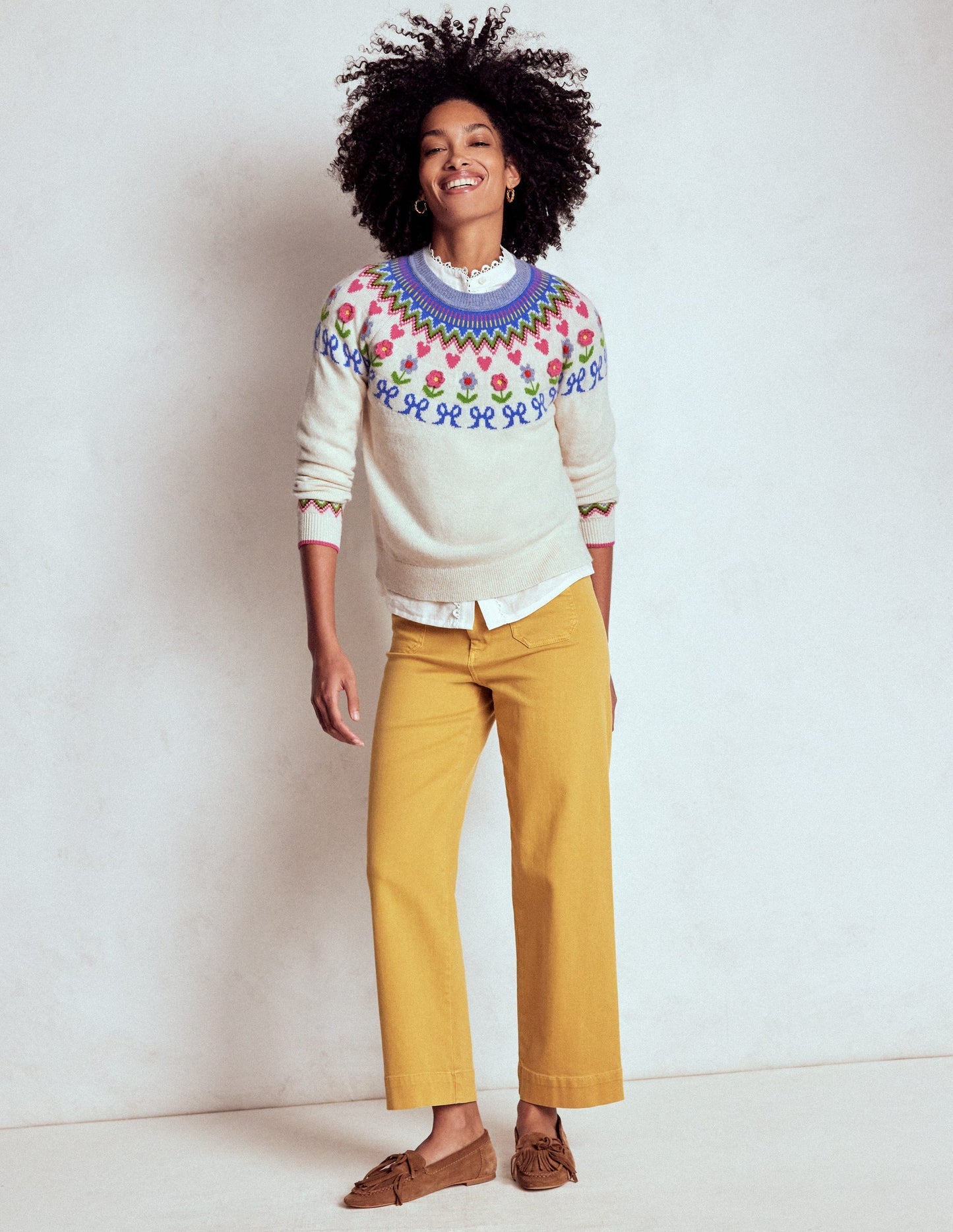 Boden Edie Fair Isle Sweater - Oatmeal Melange, Flowers