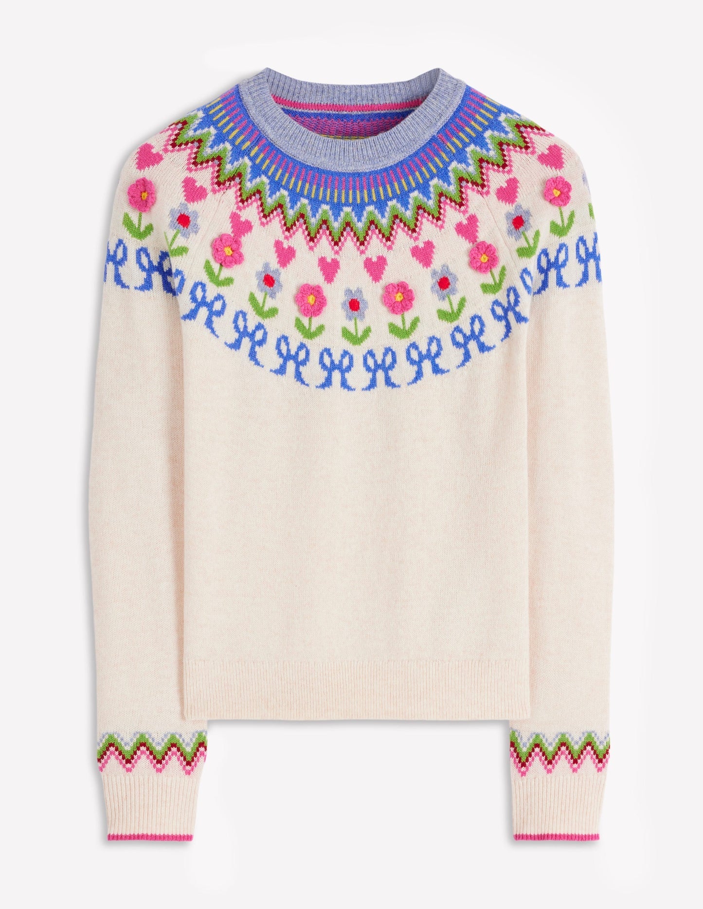 Boden Edie Fair Isle Sweater - Oatmeal Melange, Flowers