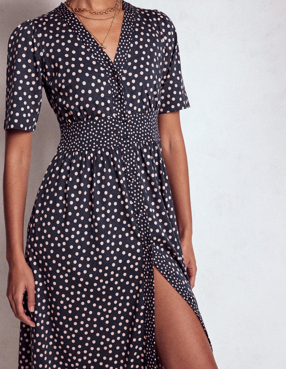 Boden Natalia Jersey Tea Dress - French Navy, Ballet Slipper