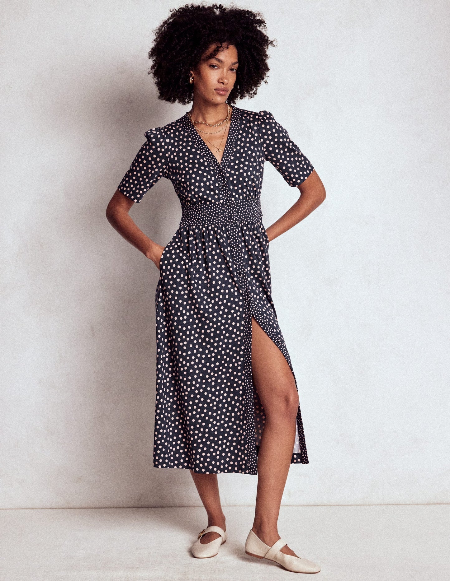 Boden Natalia Jersey Tea Dress - French Navy, Ballet Slipper