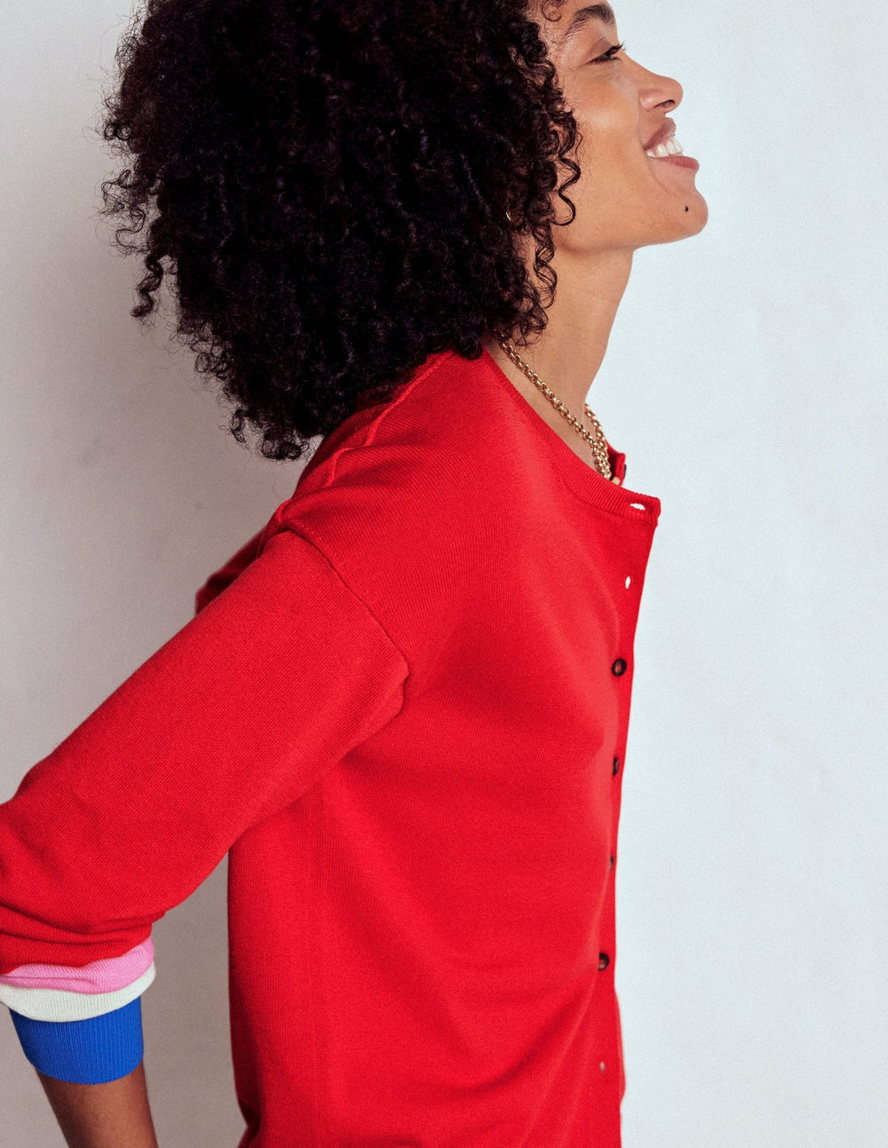 Boden Lara Relaxed Cotton Cardigan - Poppy Red, Cuff Stripe