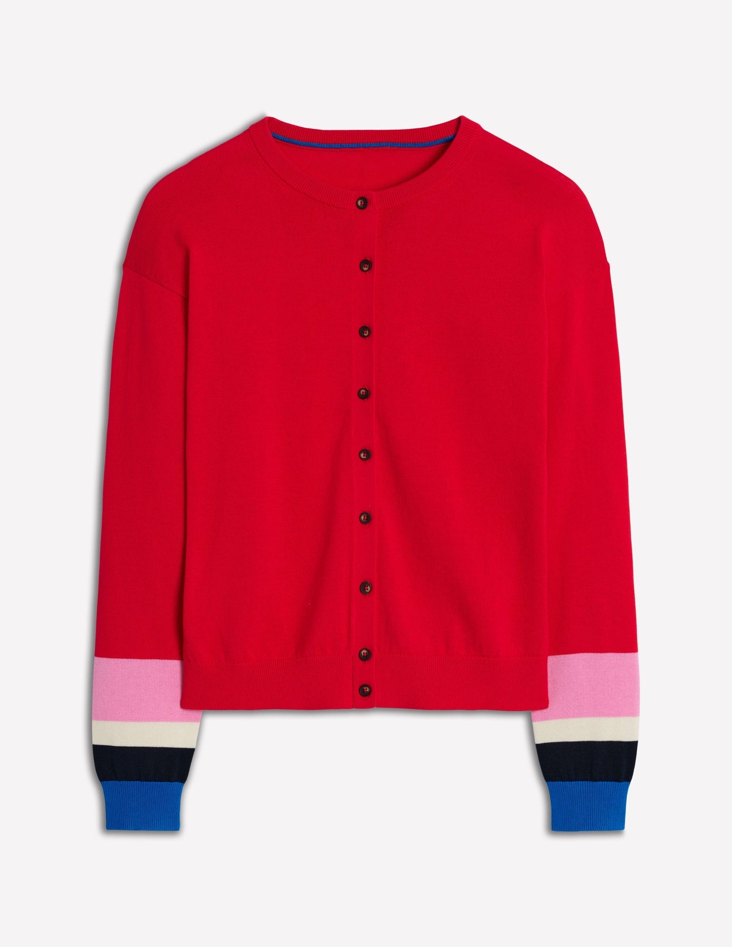 Boden Lara Relaxed Cotton Cardigan - Poppy Red, Cuff Stripe