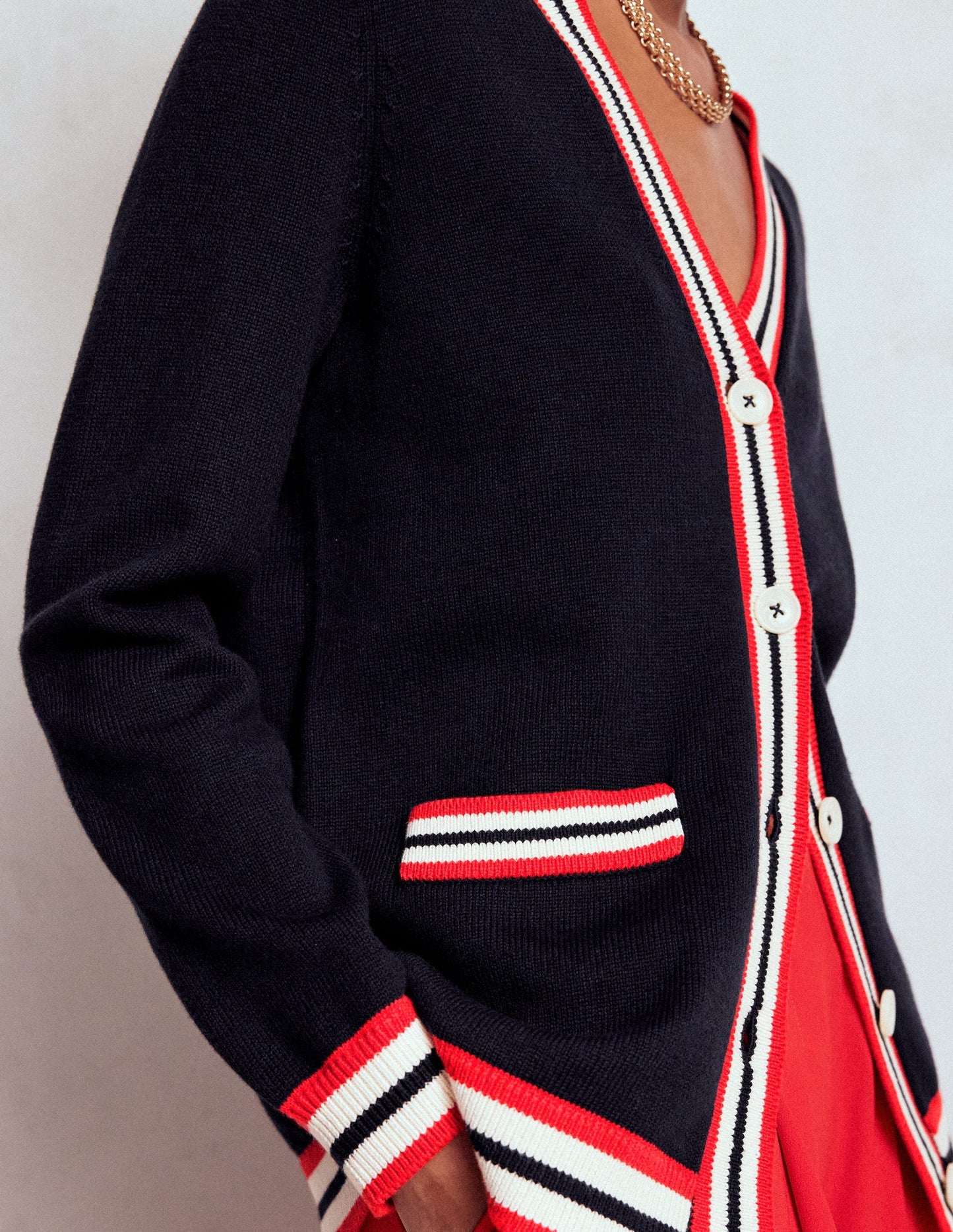 Boden Long Cotton V - neck Cardigan - Navy