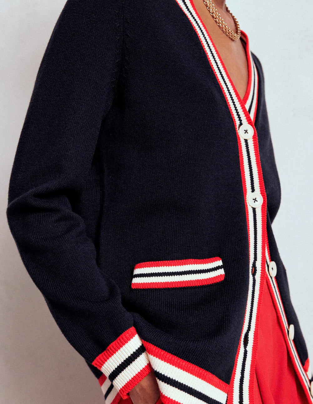 Boden Long Cotton V - neck Cardigan - Navy