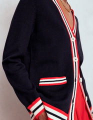 Boden Long Cotton V - neck Cardigan - Navy