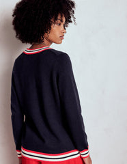 Boden Long Cotton V - neck Cardigan - Navy