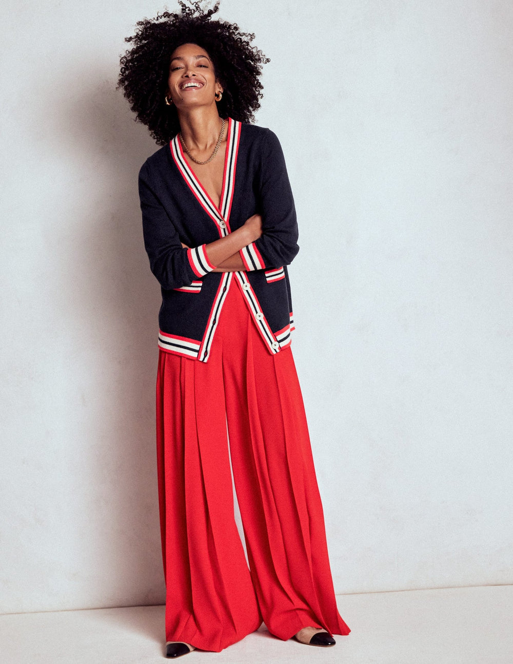 Boden Long Cotton V - neck Cardigan - Navy