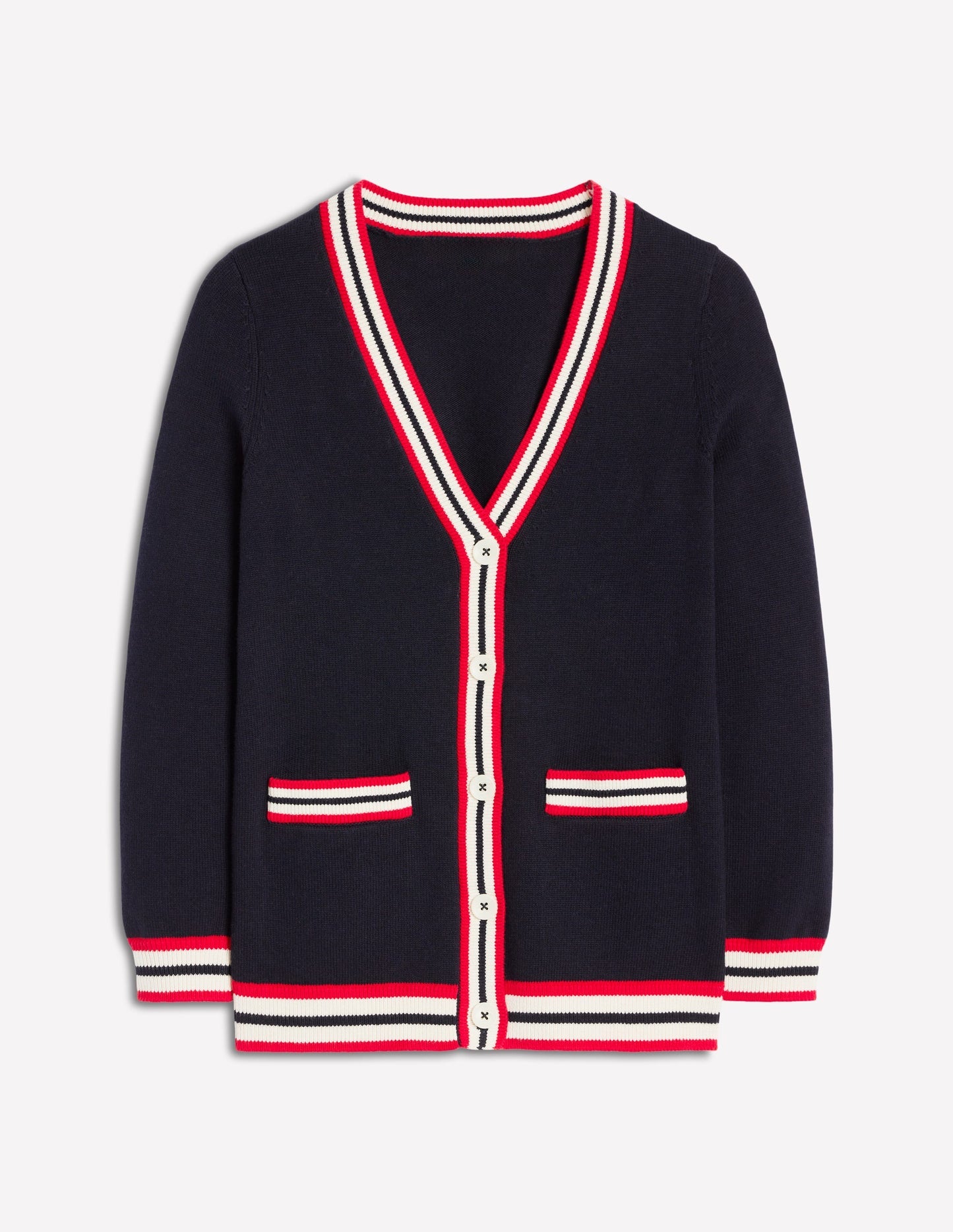 Boden Long Cotton V - neck Cardigan - Navy