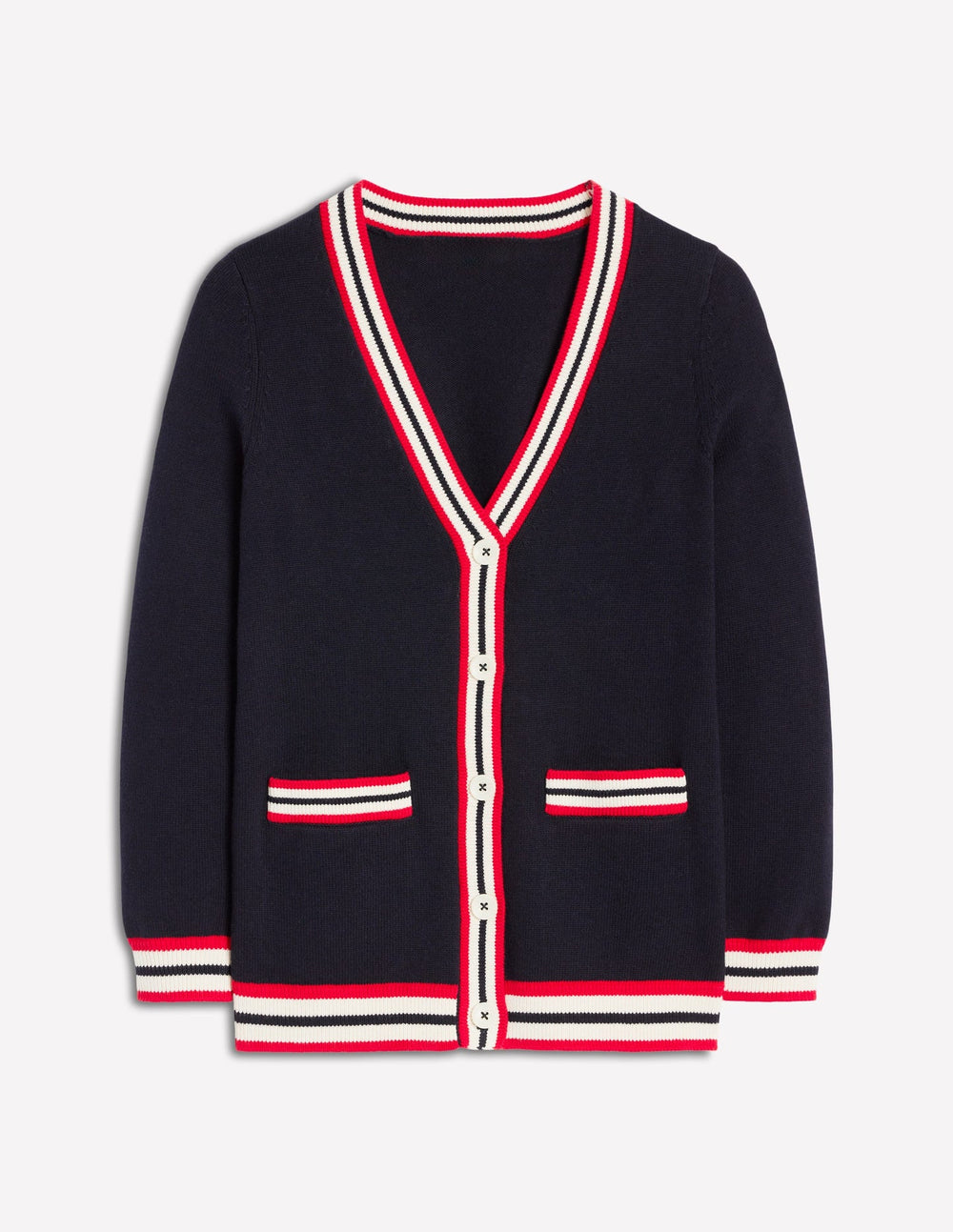 Boden Long Cotton V - neck Cardigan - Navy
