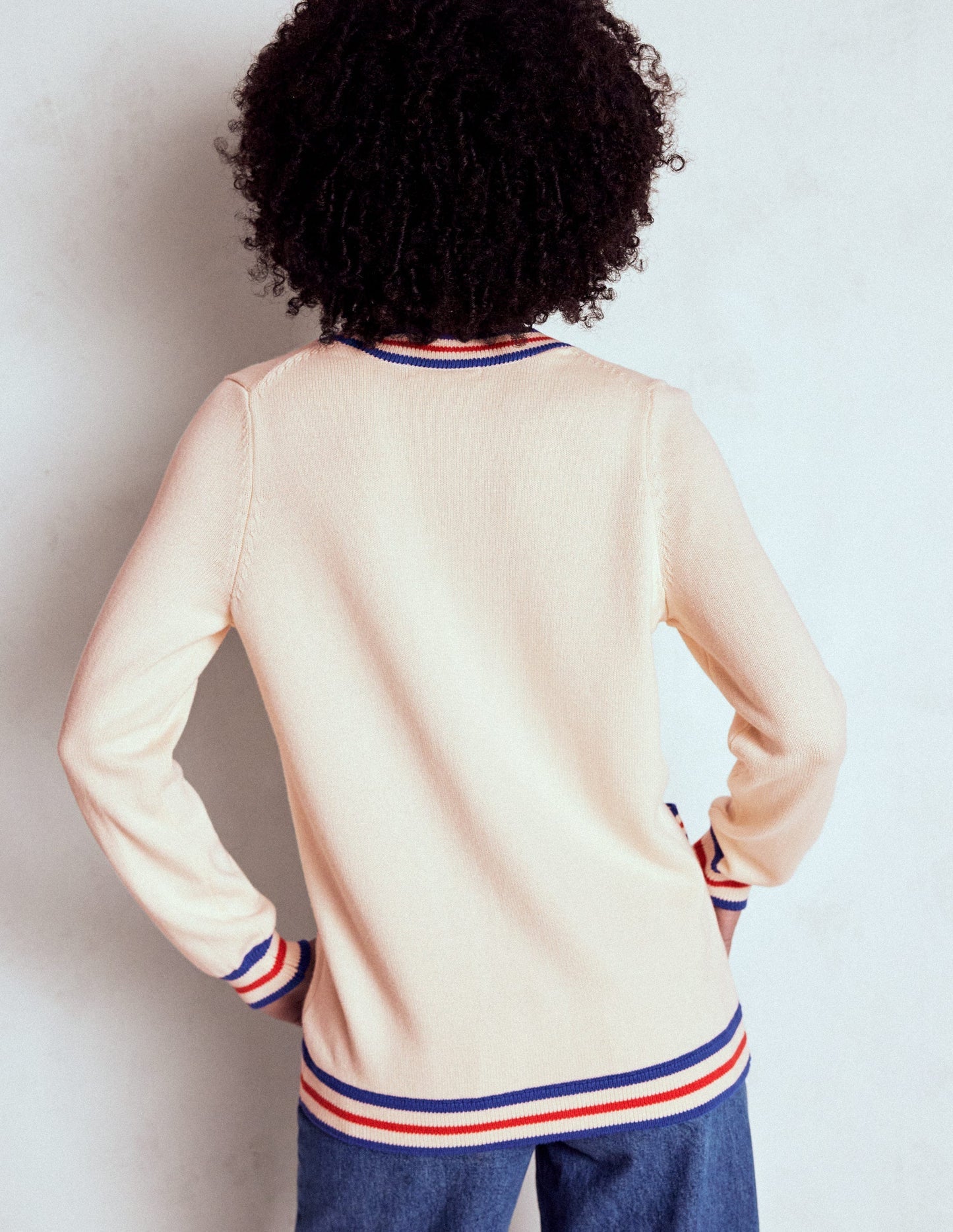 Boden Long Cotton V - neck Cardigan - Warm Ivory