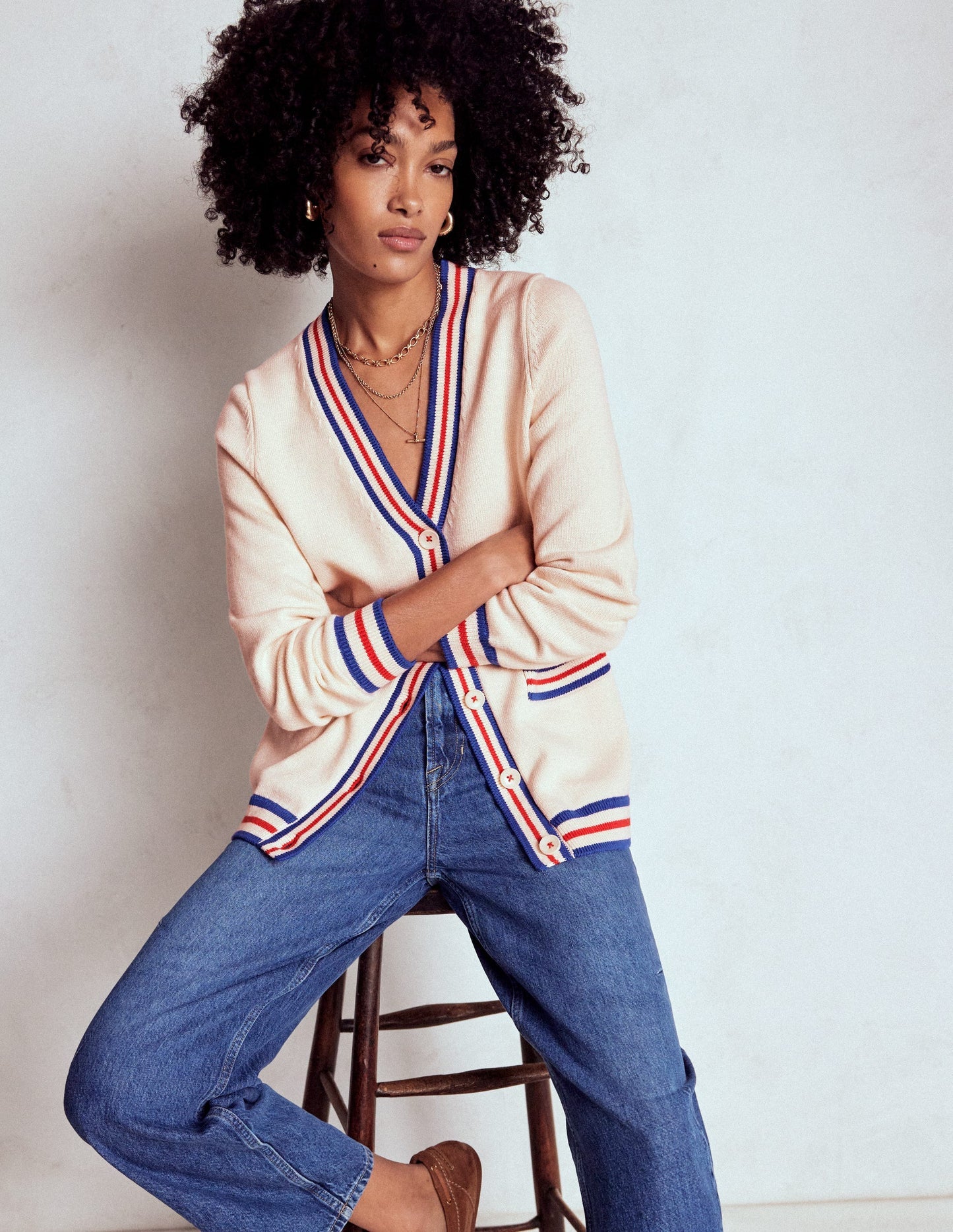 Boden Long Cotton V - neck Cardigan - Warm Ivory