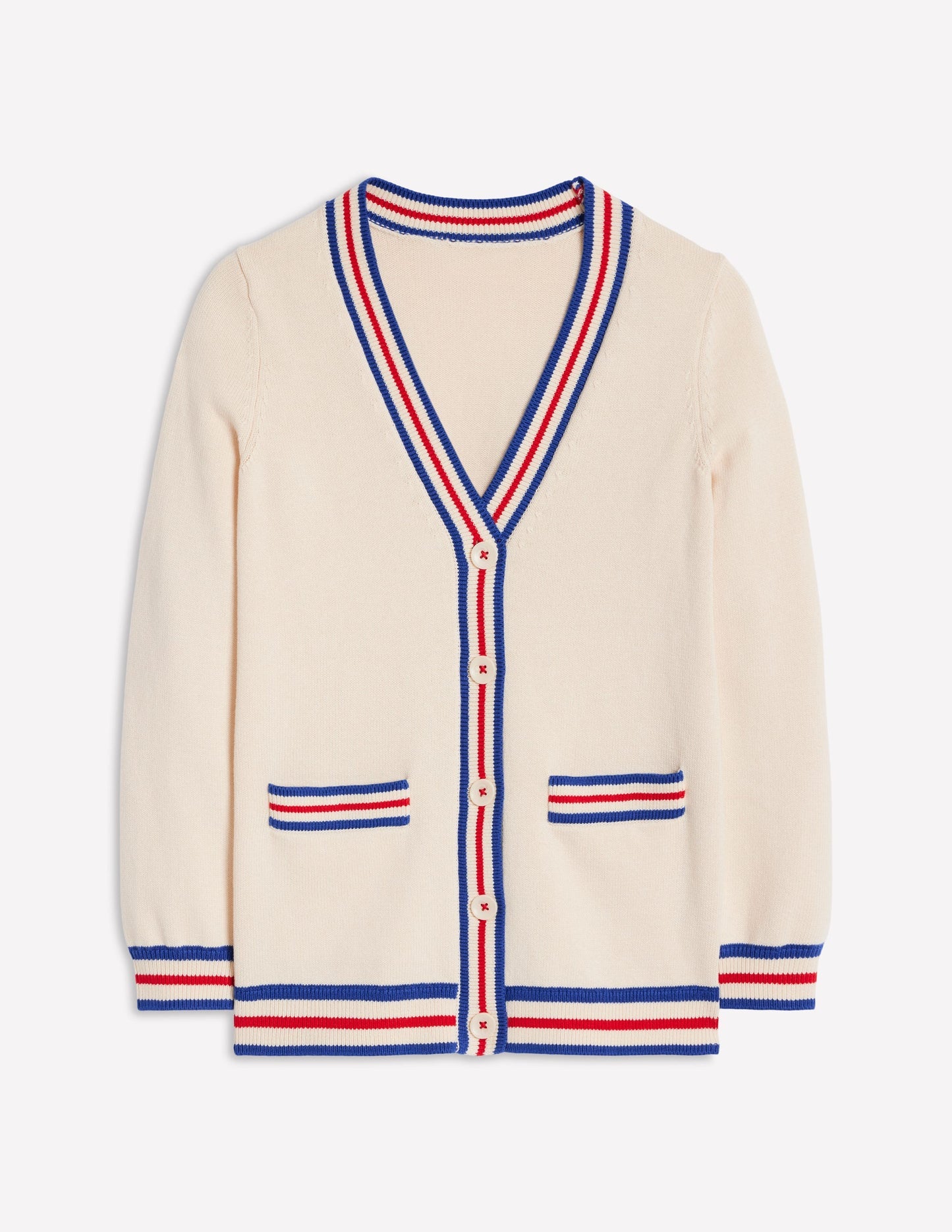 Boden Long Cotton V - neck Cardigan - Warm Ivory