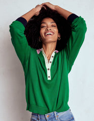 Boden Lara Relaxed Cotton Henley - Rich Emerald Colour Block