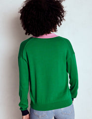 Boden Lara Relaxed Cotton Henley - Rich Emerald Colour Block