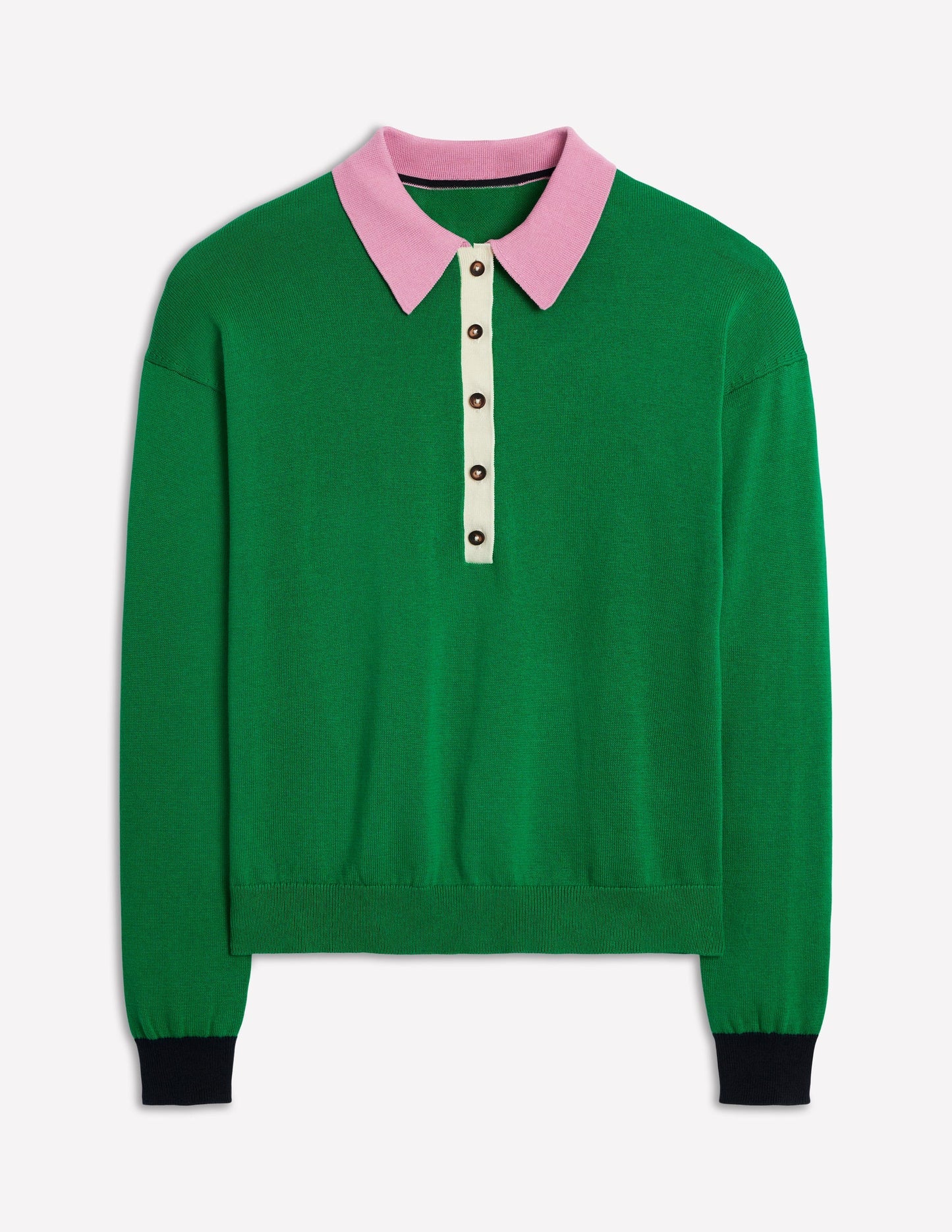 Boden Lara Relaxed Cotton Henley - Rich Emerald Colour Block